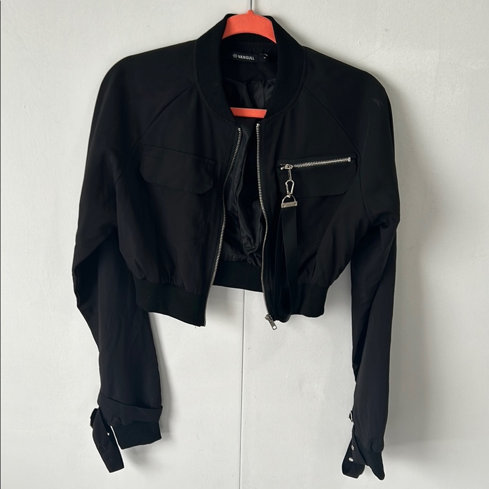 Black Cropped Bomber Jacket